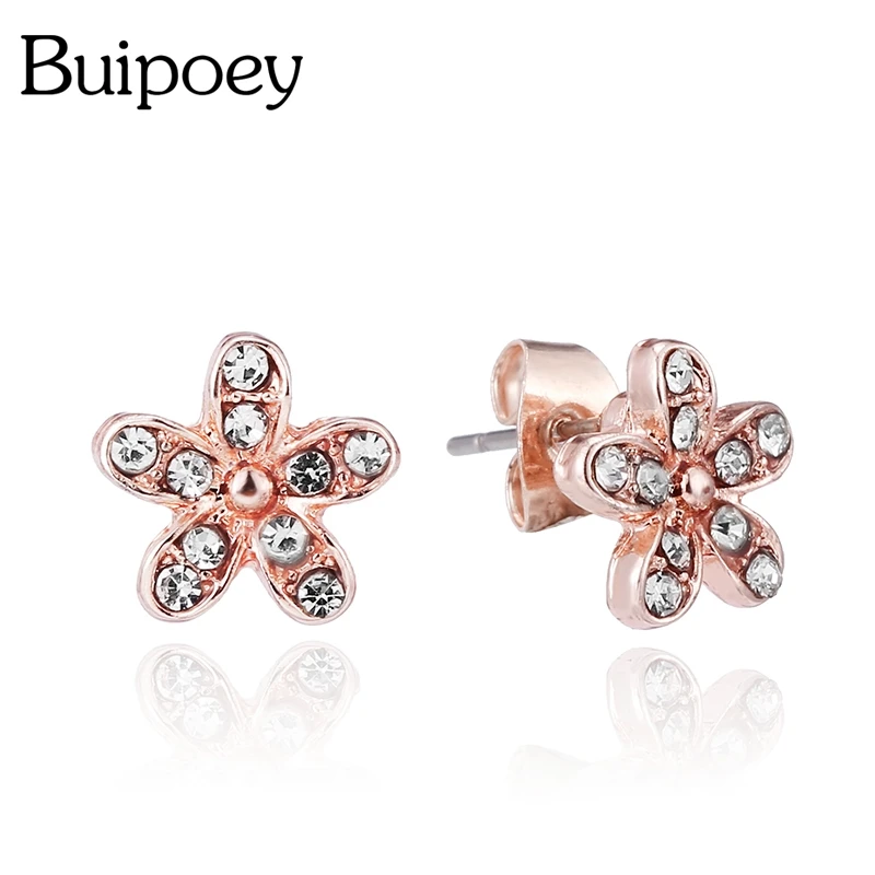 Buipoey Rose Gold Plated Shiny Daisy Flower Earrings For Women Stud Earrings Jewelry Friends Couple Birthday Anti Allergy