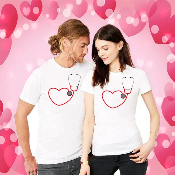 

1pc Valentine Day Shirt Nurse Heart Stethoscope Nurse doctor couple Shirt For Nurse wife doctor husband Cute Valentine Shirts