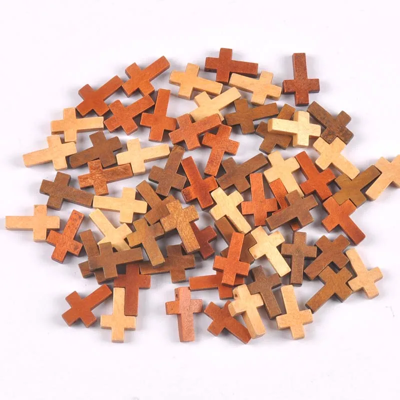DIY Wooden Cross Beads Hanging Ornaments Pendant Kids Gifts Jewelry Ornaments Decorations 50pcs mt2575