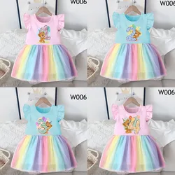 Birthday Princess Dress Summer Girls Rainbow Colorful Birthday Wedding Dresses 1-4 Years Sweet Kids Party Children Clothes