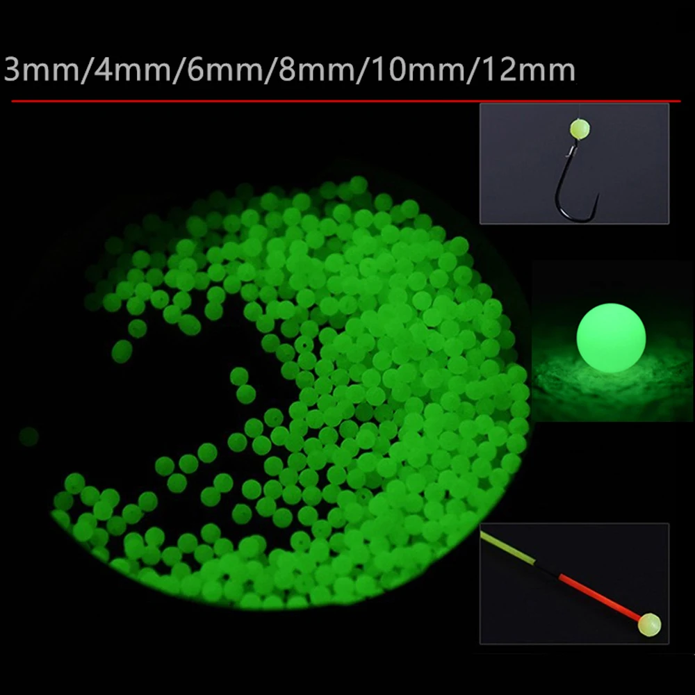 200pcs Round Soft Rubber Luminous Fishing Space Beads Glow Fluorescent In Dark 4-12mm More Size Choose Fishing Lure Bead Tools