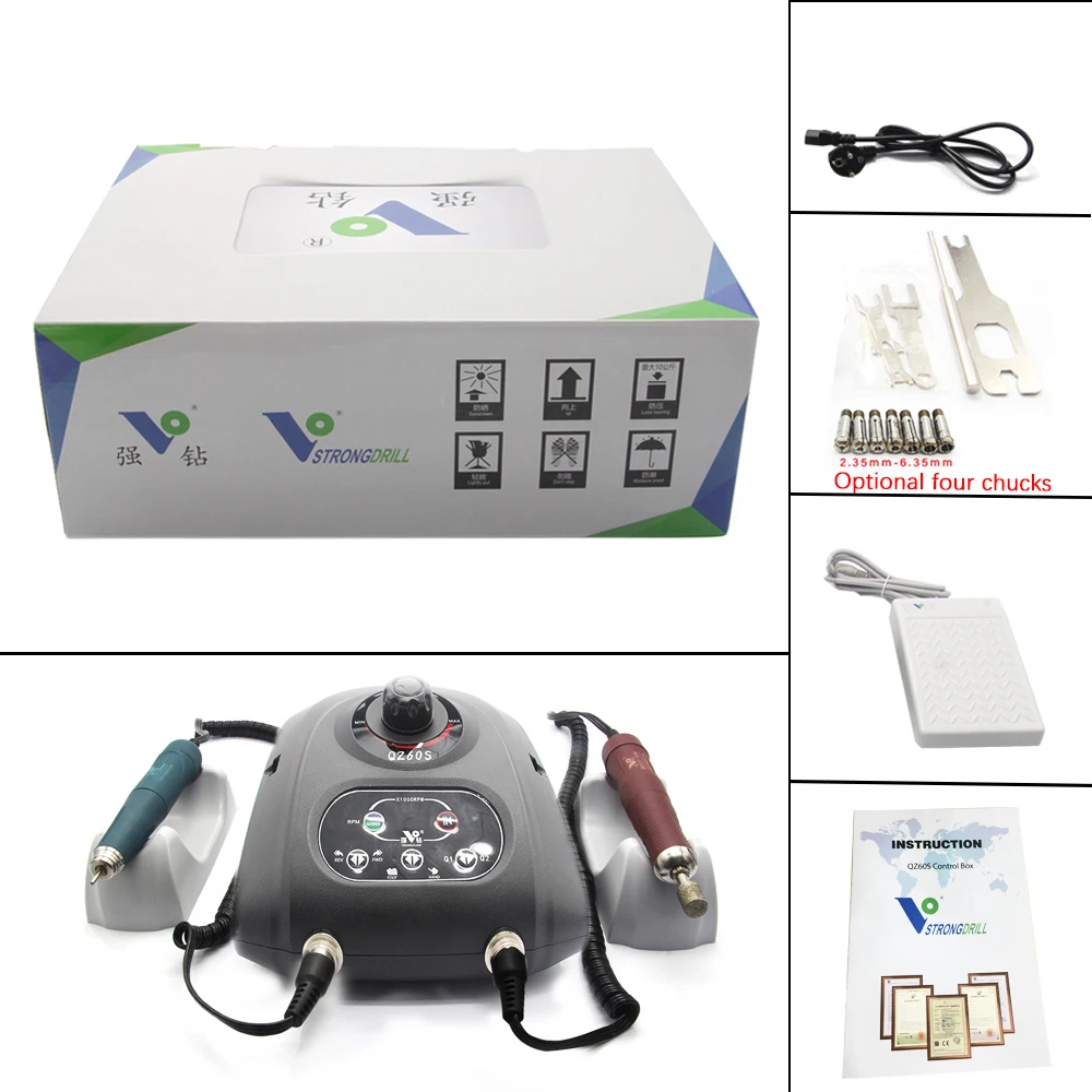 Máquina elétrica da broca do prego, joia sem escova, micromotor com Handpiece dobro, QZ60S, transporte livre, modelo novo, 50,000 rpm, 2020