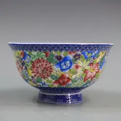 Qing Dynasty Qianlong blue and white enamel color pastel small flowers pattern bowl household goods  antique porcelain bowl