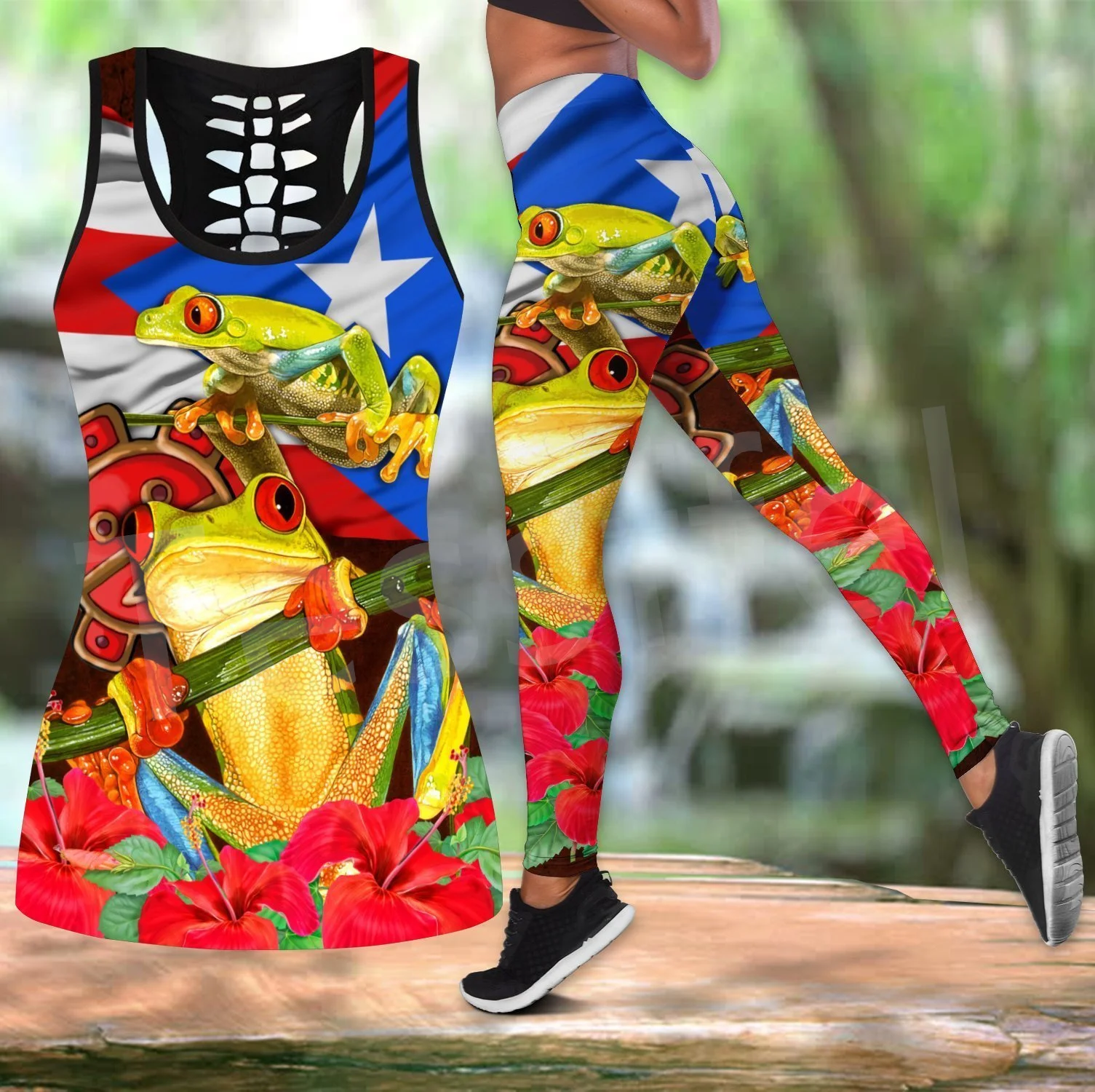 Tessffel Puerto Rico Taino Caribbean Sea Tattoo Harajuku 3DPrint Beautiful Women Leggings Hollowout Vest Combo Sexy Tanktop X1