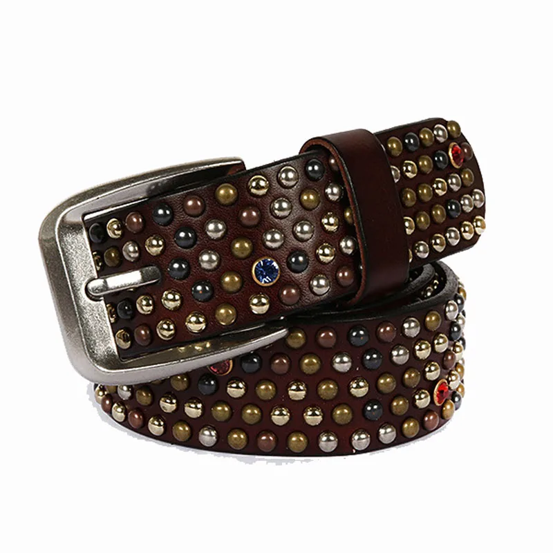 Genuine Leather Bling Rhinestones Studded Belt For Western Women Men Fashion Girls Luxury Ceinture Rivet Cowgirl Cowboy Belts