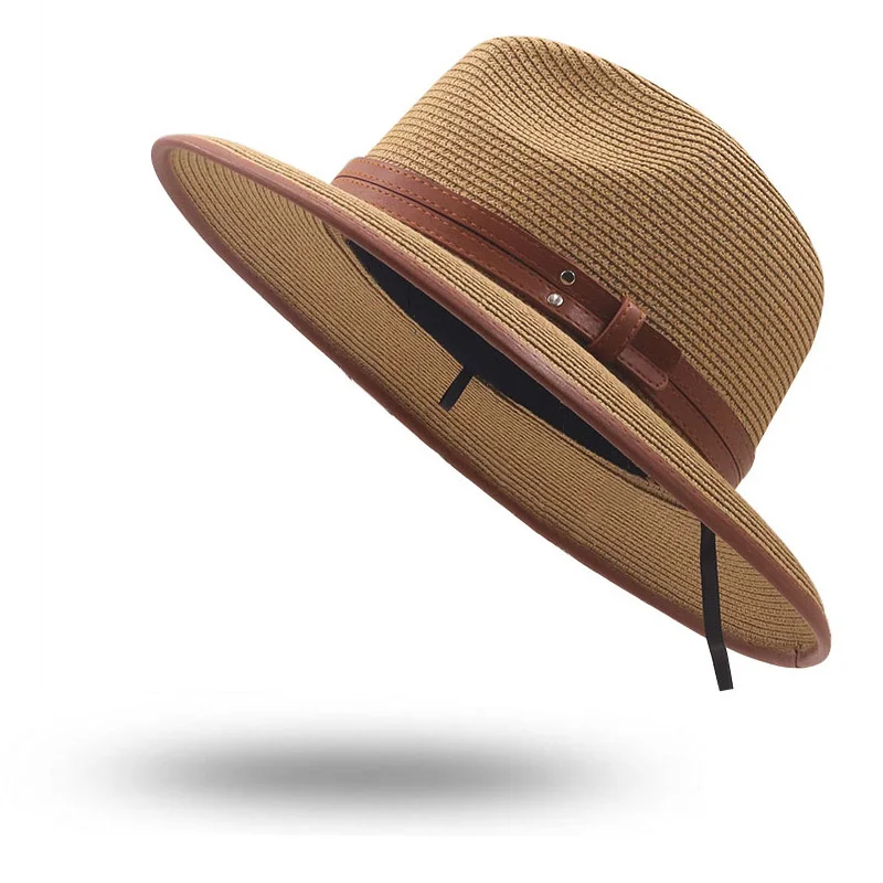 

New Summer unisex Belt sun hat casual vacation Panama Topper hat straw hat women Beach jazz men hats Foldable Chapeau