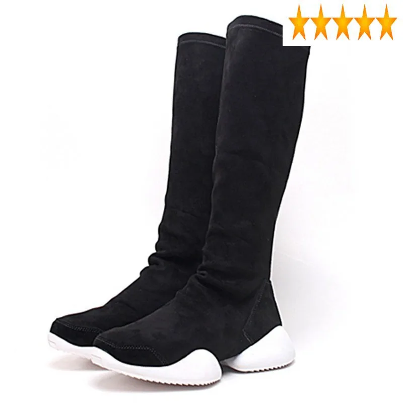 Men Street Casual Winter High Top Stretch Platform Boots for Couple Brand Black Slip On Hip Hop Botas Hombre Plus Size