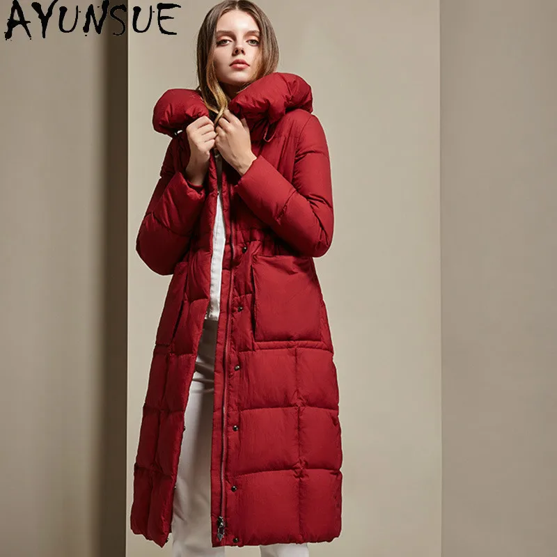 AYUNSUE Women's Down Jacket Fashion High Quality 90% White Duck Down Coat Female Long slim Woman Parkas Chaqueta Mujer 2020