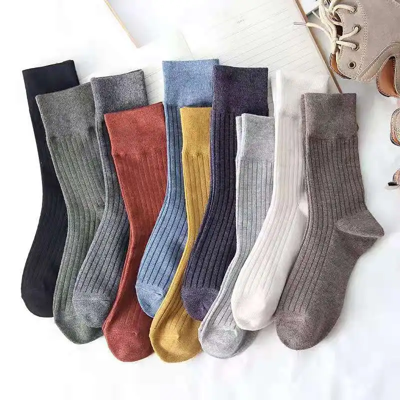 1 Pair New Autumn Winter Fashion Cotton Knitted Women Socks Solid Japan Style Cute Long Socks Harajuku Vintage Streetwear