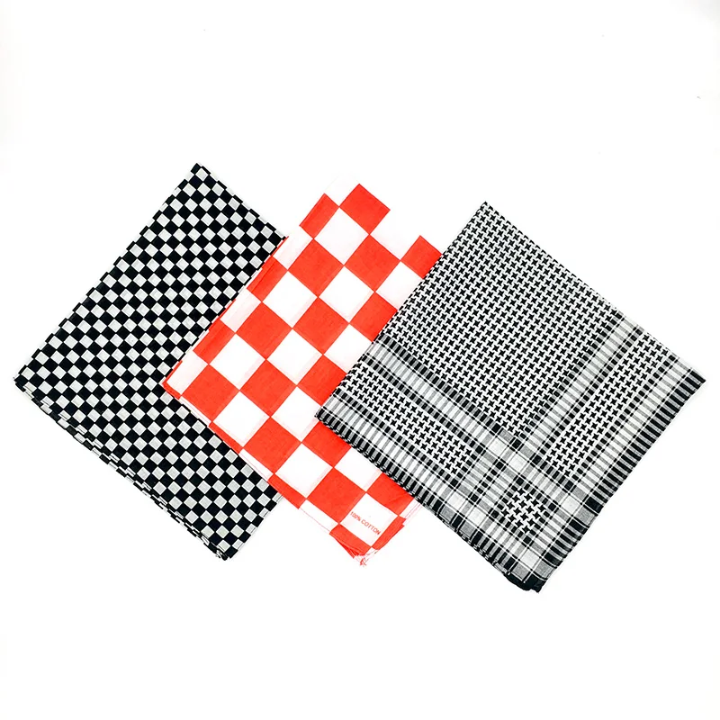 Black White Plaid Bandanas Men Pocket Square Scarf Cotton Ladies Headband Neckerchief Headwear Sports Cycling Mask