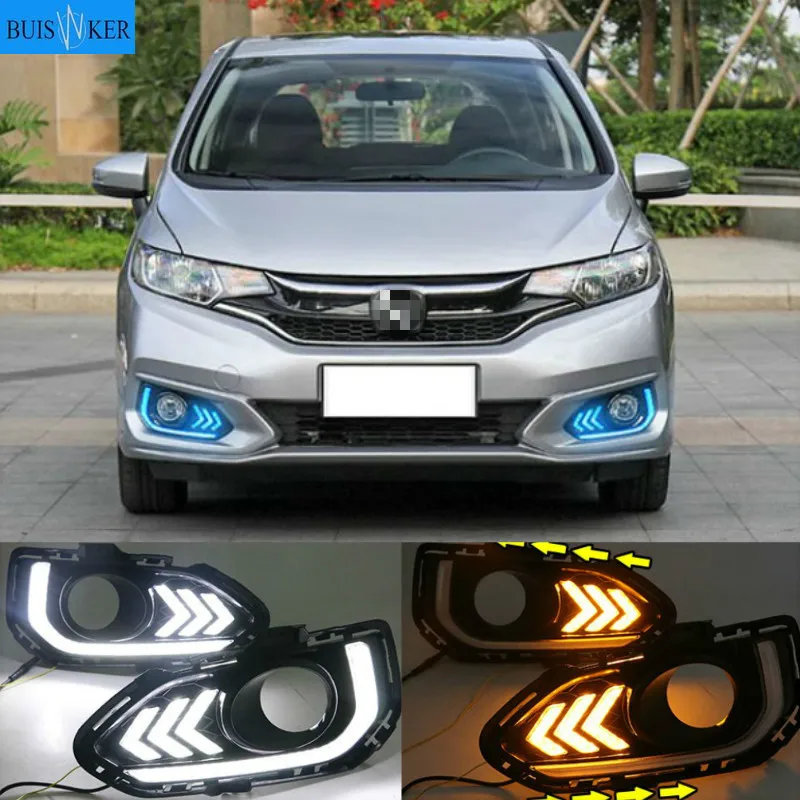 2Pcs DRL For Honda Jazz Fit 2018-2020 Daytime Running Lights fog lamp cover headlight 12V Daylight car-styling