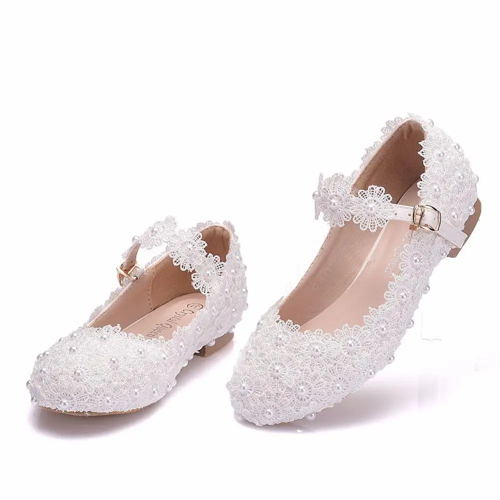 2020 New Girls white pink lace Wedding Shoes Children Princess Dance Kids Fashion Party Shoes flowers heels