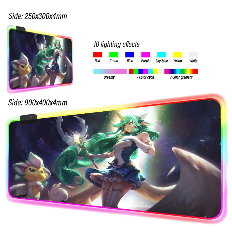 Gaming Mouse Pad Large 80x30/90x40cm Star Guardian rgb Mousepad Light Desk Mat LOL Computer LED Backlight For League of Legends