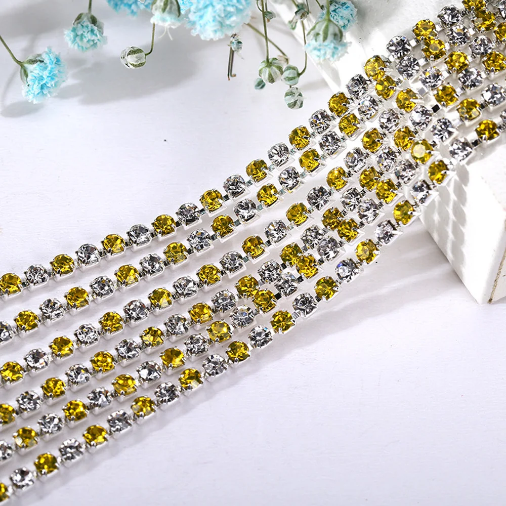SS6-SS18 Klaue Tasse Strass Kette Glänzende Kristalle Glasperlen Gold Bese Nähen Auf Strass Trim Strass Strass Kette Handwerk – Detail 10