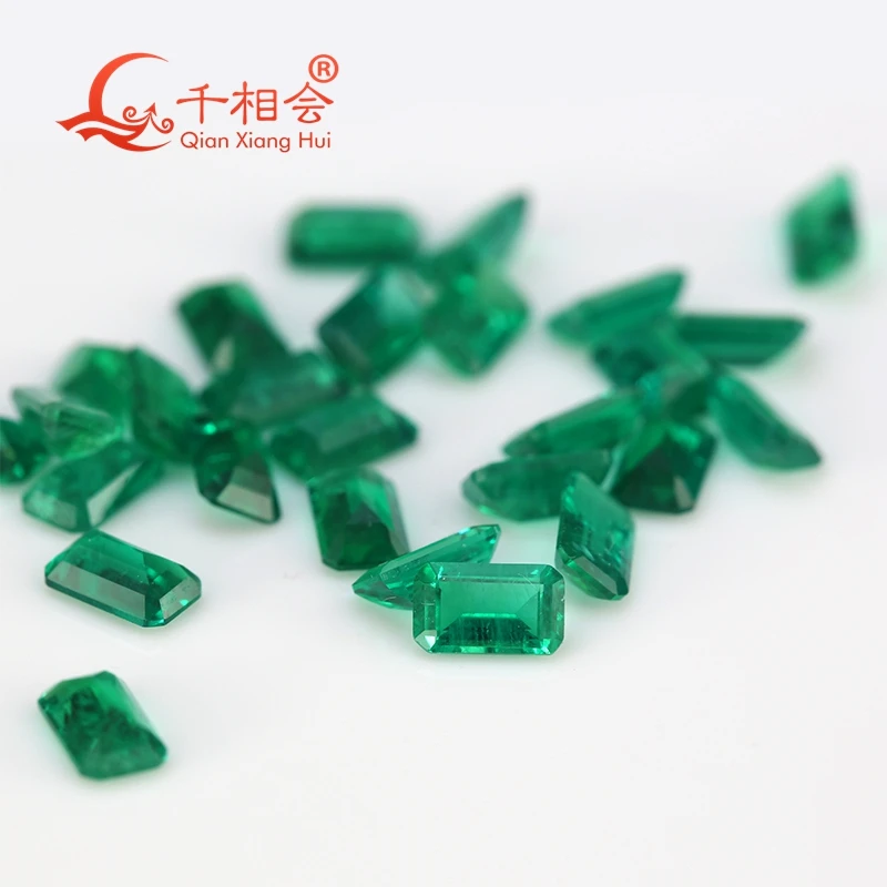 small size  green color emerald cut Created Hydrothermal  Muzo Emerald including minor cracks and inclusions loose gemstone