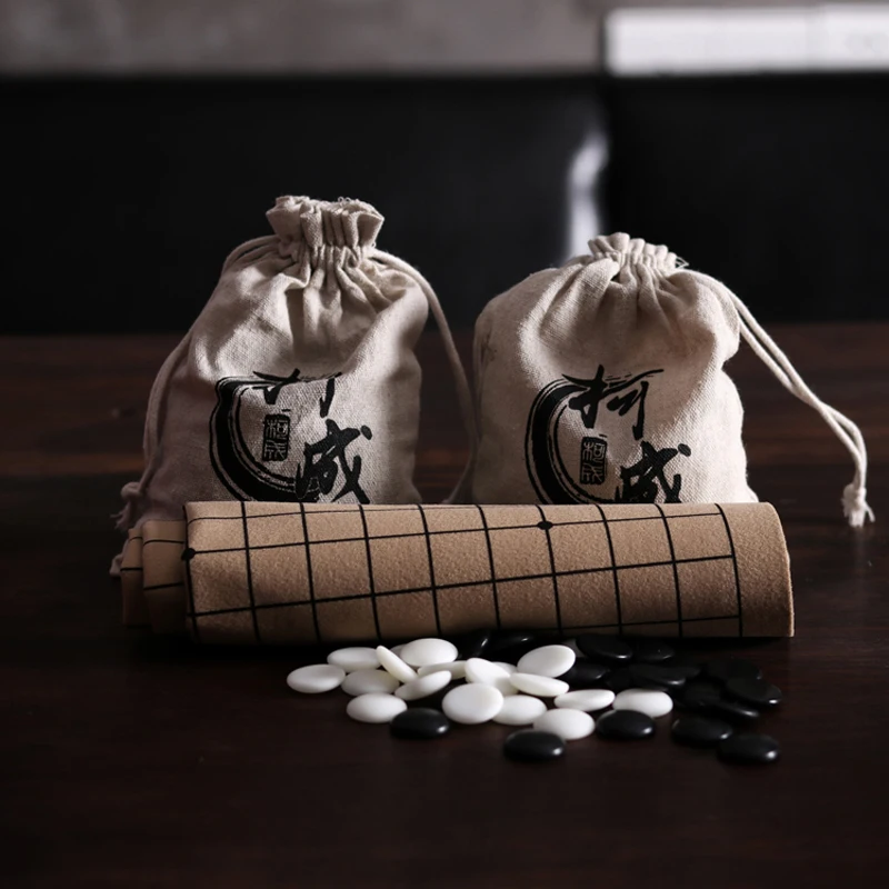 Hot Portable Cloth Bag 19 Line Standard On International Go Game Chess Set Suede Leather Board Game Melamine Pieces Weiqi Gomoku