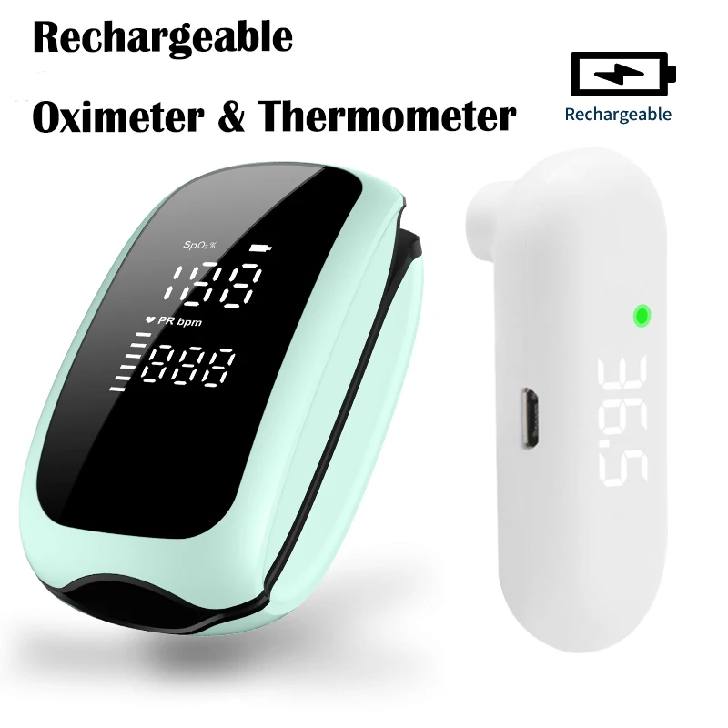 Pulse Finger Oximeter Rechargeable USB Blood Oxygen Level Accurate Oximetro and Digital Thermometers for Baby Adults Non-contact