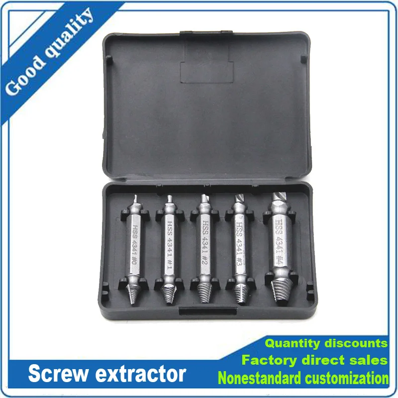 5pcs Damaged Screw Extractor Drill Bit Extractor Drill Set HSS4341 Out Bolt Extractor Bolt Stud Remover Tool Double Head