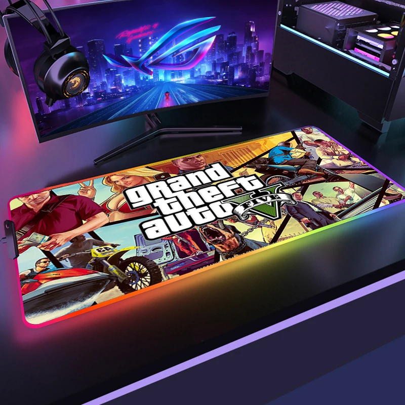 

Grand Theft Auto RGB Mouse Pad Gamer Accessories Large LED Best Gaming MousePad XL Gaming Desk PC with Backlit Mause Carpet