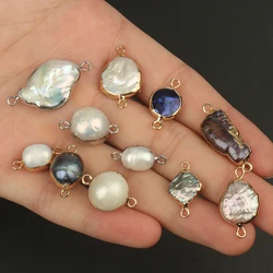 Natural Freshwater Pearl Beads Rim Gold Silver Plated Edge Irregular Pendant Beads for Jewelry Making Bracelet DIY Necklace