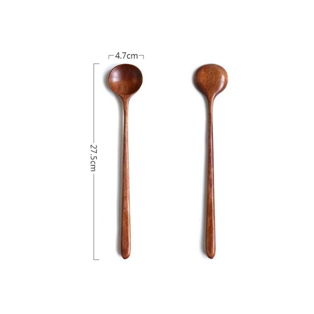 1pc Solid Wood Long Handle Wooden Spoon Korean Sauce Stir Spoon Japanese Round Mouth Anti-scalding Hot Pot Stirring Spoon