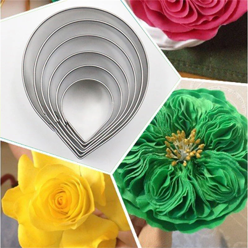 6PCS/Set Rose Petal Mold for Cake Decor Fondant Sugar craft Cutters Tools Mould