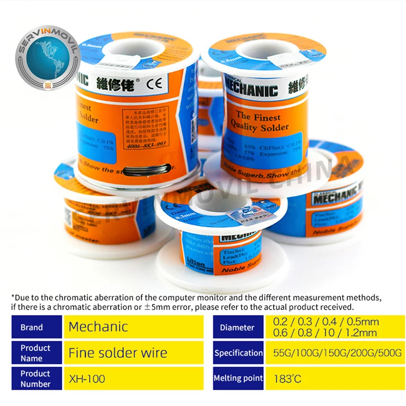 MECÂNICO HX-100 55g 63%/37% Sn/Pb Rosin Núcleo 183 ℃ Ponto de Fusão de 0.2mm A 1.2 milímetros Fio De Solda de Solda Flux 1.0-3.0% Bobina De Cabo de