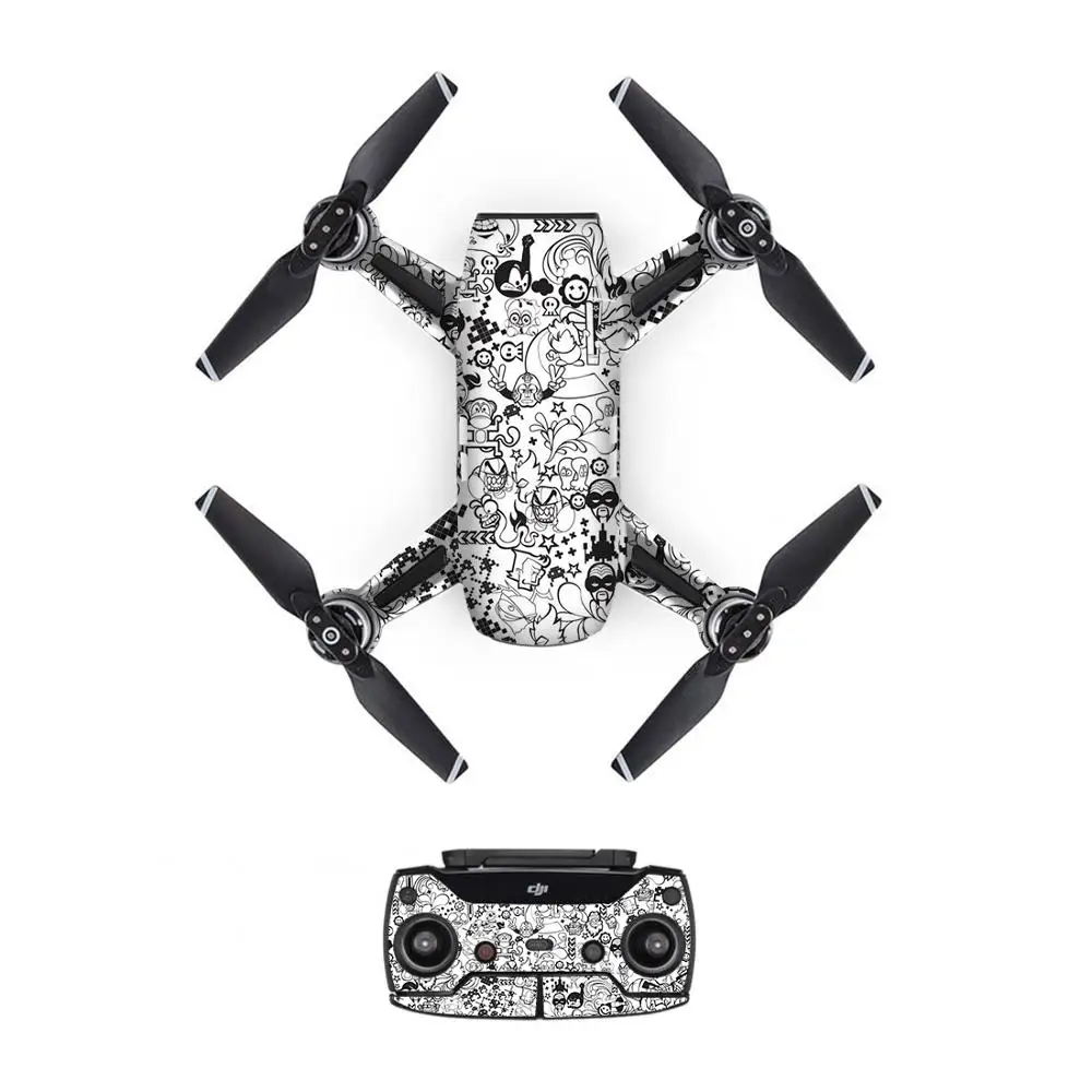 Graffiti Style Decal PVC Skin Sticker For DJI Spark Drone + Remote Controllers + 3 Batteries Protection Film Cover