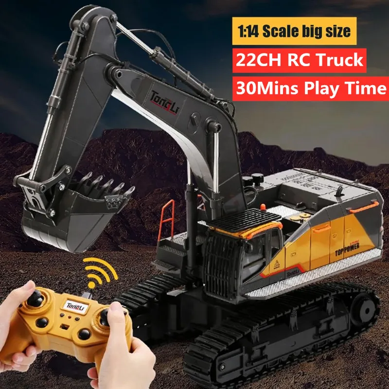 High Simulation Excavator Metal Alloy 2.4G 22CH Remote Control Excavator Truck 680Degree Rotation light sound RC Excavator Toys