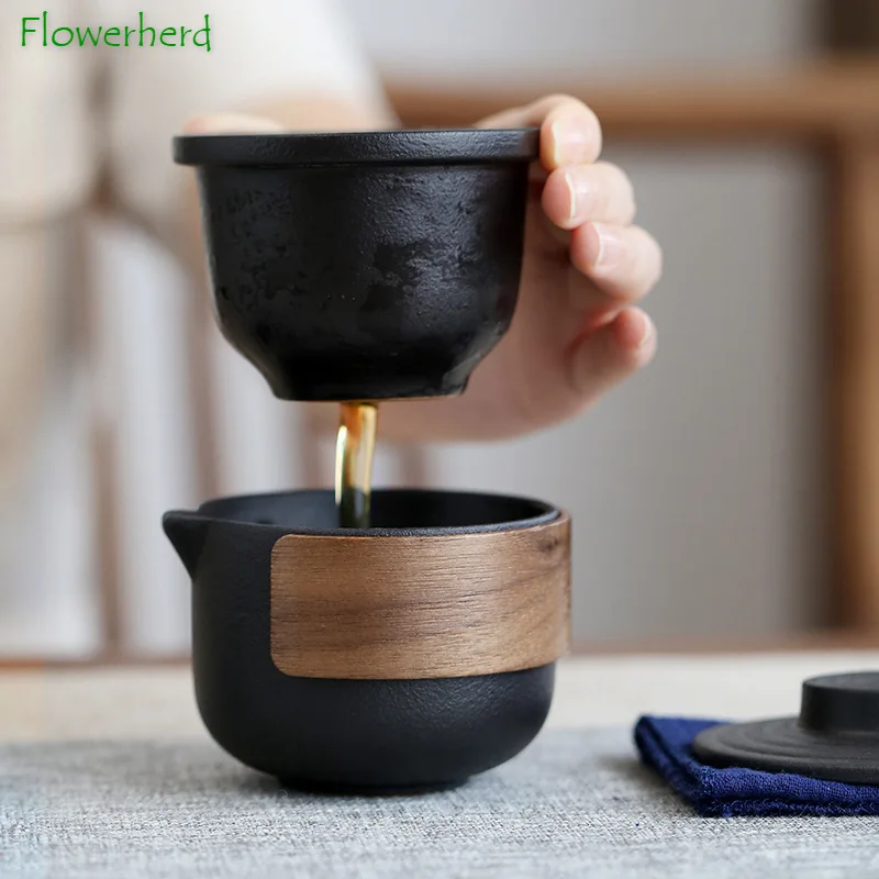 Ceramic Travel Kung Fu Tea Set Teaware One Teapot and Two Cups Outdoor Quick-pass Cup Portable Storage Bag Tea Pot and Cup Set