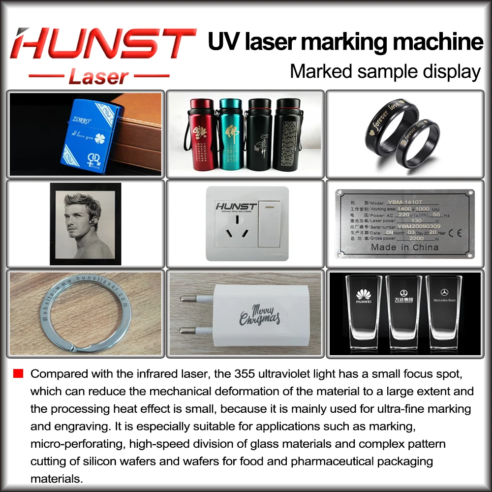 Hunst Mini Portable 3W 5W UV Laser Marking Machine is Suitable For Plastic,PVC,Glass,Jade,Leather,Bottle,Mobile Shell Engraving.