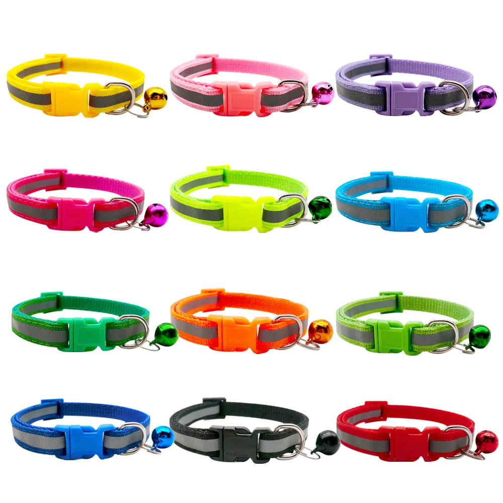 Wholesale 24Pcs Colorful Pet Supplies Dog Collar Cat Necklace For ID Tag Reflective Print Adjustable Collar With Bell Pet Collar