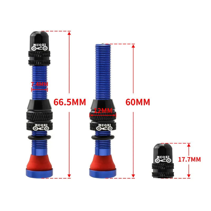 MUQZI 2PCS 60mm Schrader Valve MTB Road Bike A/V Tubeless Rim Valve CNC Wheel Valve For Tubeless Tire Cycling Accessories