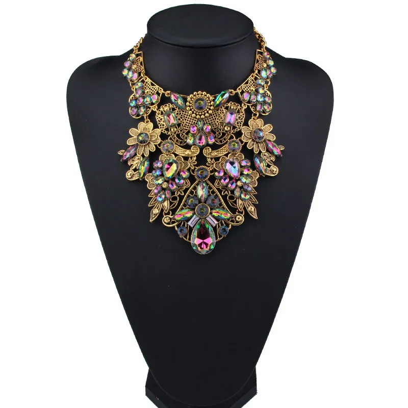 MYDANER Fashion Brand Rhinestone Multicolored Bohemian Good Quality Chunky Collar Women Choker Maxi Statement Necklace Jewelry