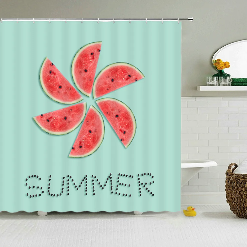 

Refreshing Fruit Bathroom Shower Curtains Watermelon Strawberry Pattern Bath Screens Waterproof Polyester Fabric Bathroom Decor