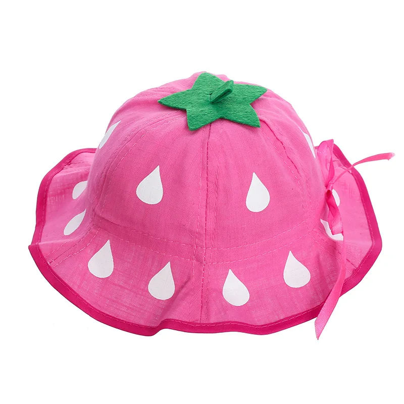 Girls Hat Fashion Bucket Hats Cute Mesh Sun Cap Dot Infant Caps Strawberry Toddler Beanies Summer Baby Clothing BP52