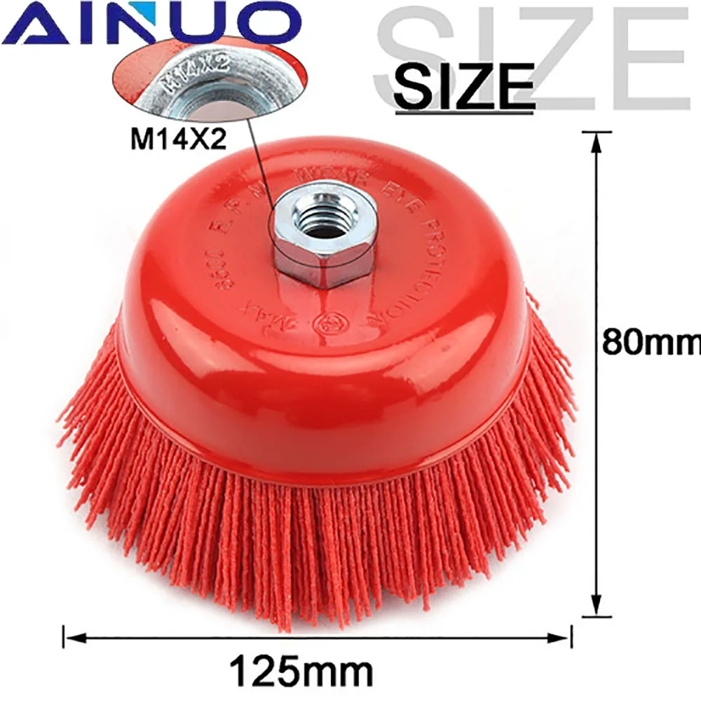 125mm Cup Nylon Abrasive Brush Wheel Pile Polymer-abrasive M14 M16 Angle Grinder Tool for Metal