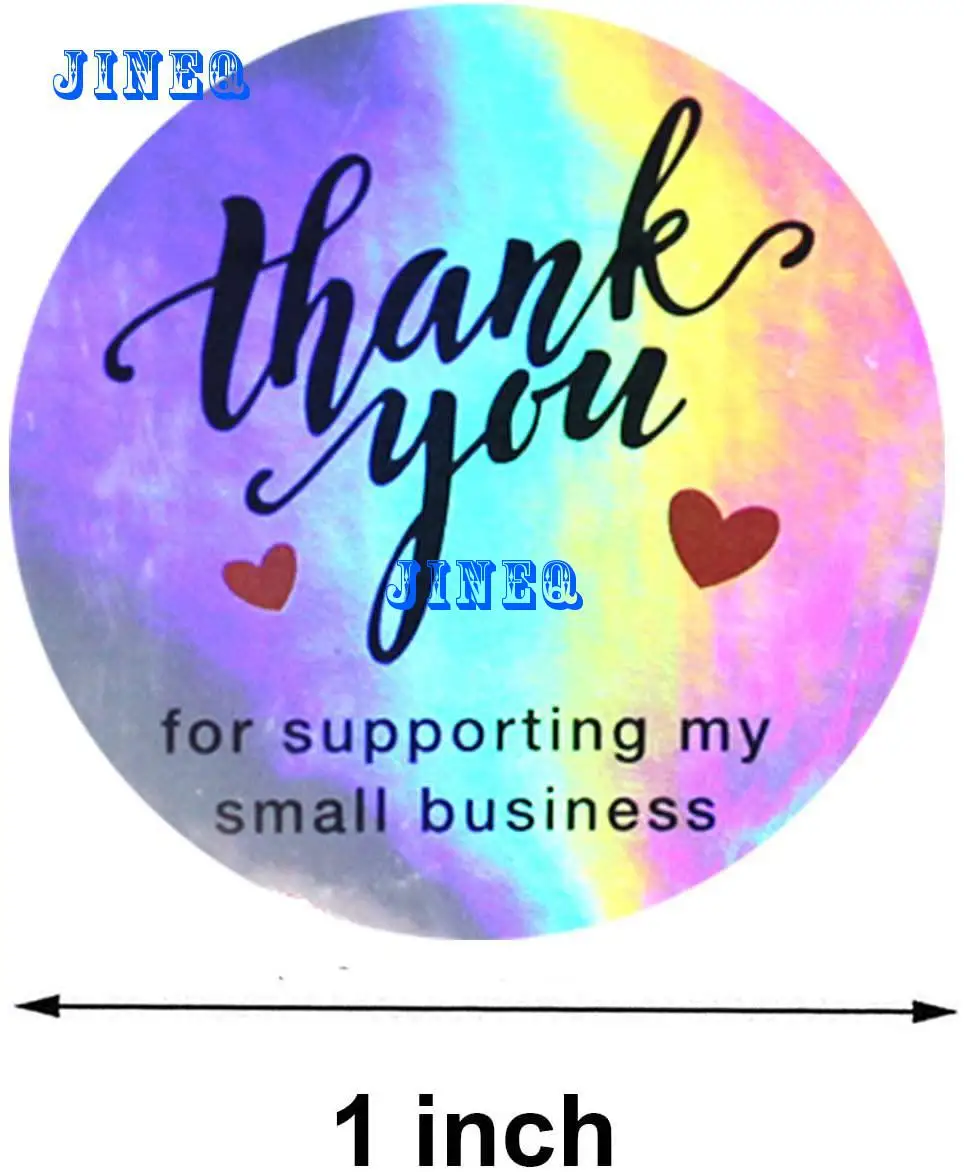 500pcs Rainbow Holo Thank You Stickers 4 Designs Holographic Thank You Small Business Stickers Roll for Gift Wrapping Supplies