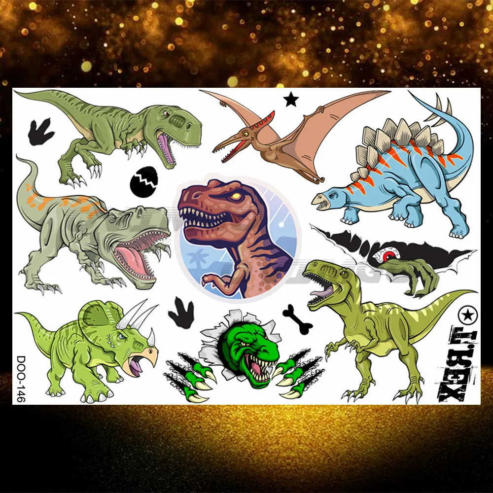 Small Dino Temporary Tattoos Sticker For Children Kids Cartoon Transfer Tattoo Fake Colorful Tiny Dinosaur Tatoos Party Favor 3D