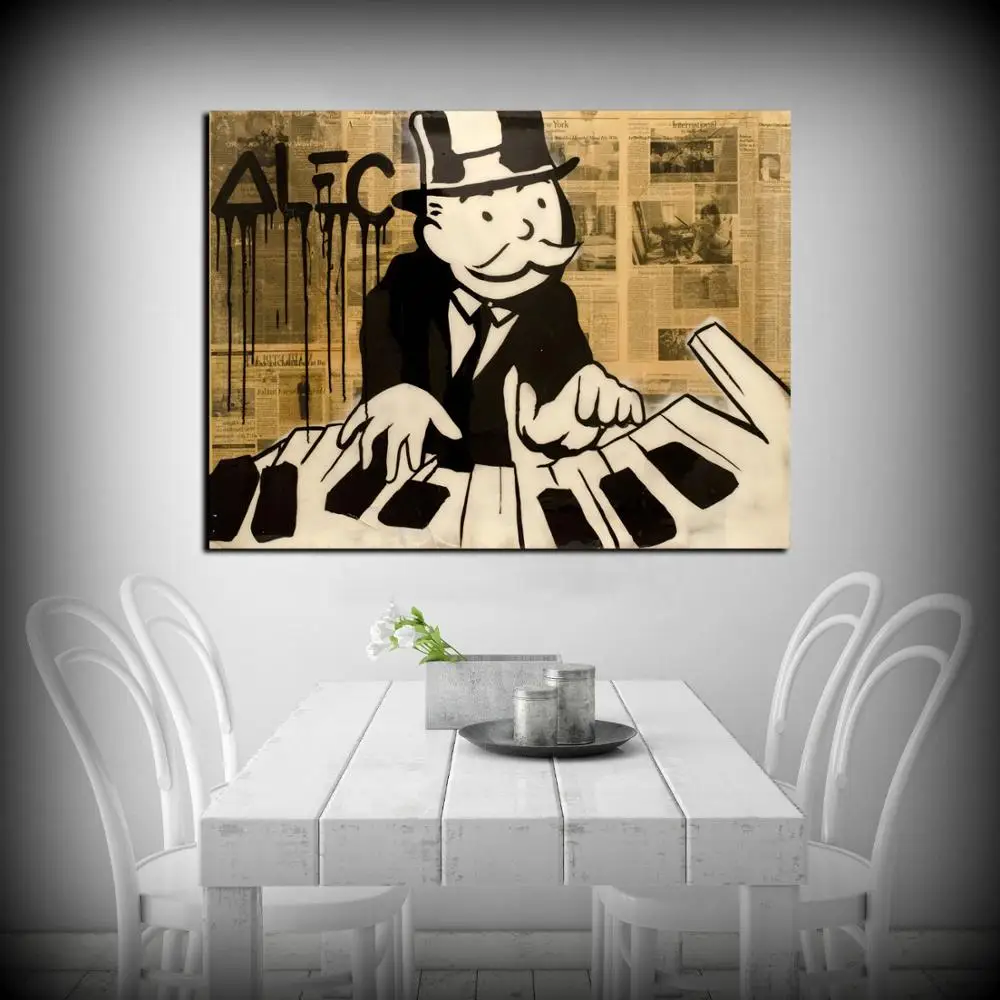 HD Print Alec Monopoly Oil Painting Home Decor Wall Art on Canvas Piano Man Canvas Printings Room Decor