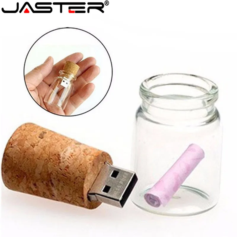 JASTER USB 2.0 Lovely drift bottle 4GB 16GB 32GB 64GB sughero usb Flash Drive pen drive Memory Card Pen lover regalo 1 pz logo gratuito