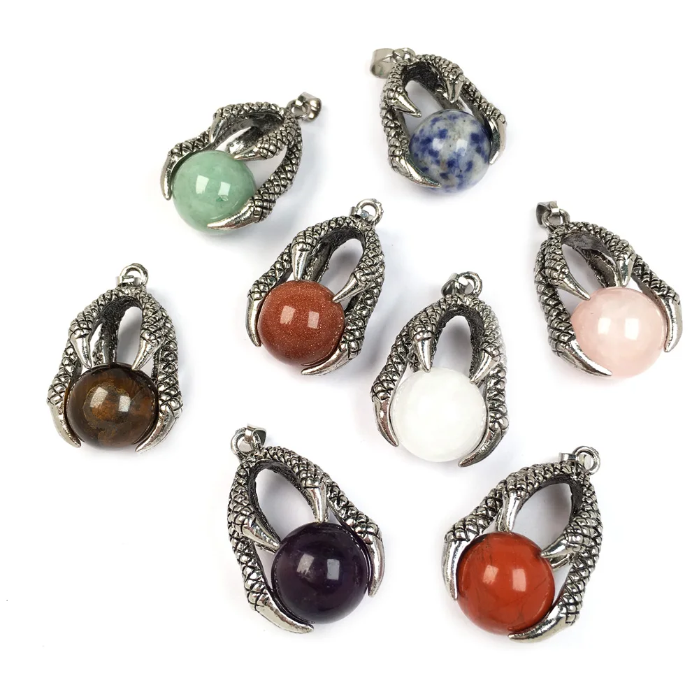 

Natural Stones Pendant Creative Dragon Claw Hold Round Stone Beads Pendants for Jewelry Making DIY charm Necklaces Accessories