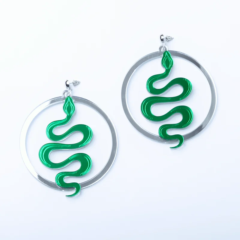 KUGUYS Mirror Green Snake Drop Earrings for Women Hyperbole Large Round  Acrylic Trendy Jewelry Fashion Accessories