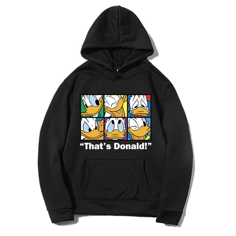 Disney Donald Duck Hoodies Cartoon Women Hooded Fashion Pockets Outwear Spring Autumn Pullover Coat Print Hoody Top