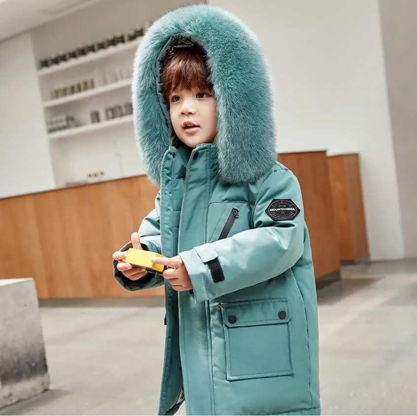 Real Fur White Duck Down Jacket Winter New Thicker Down Coats Kids High Quality Warm Outfit Girl Boys Hooded Baby Snowsuit W1852