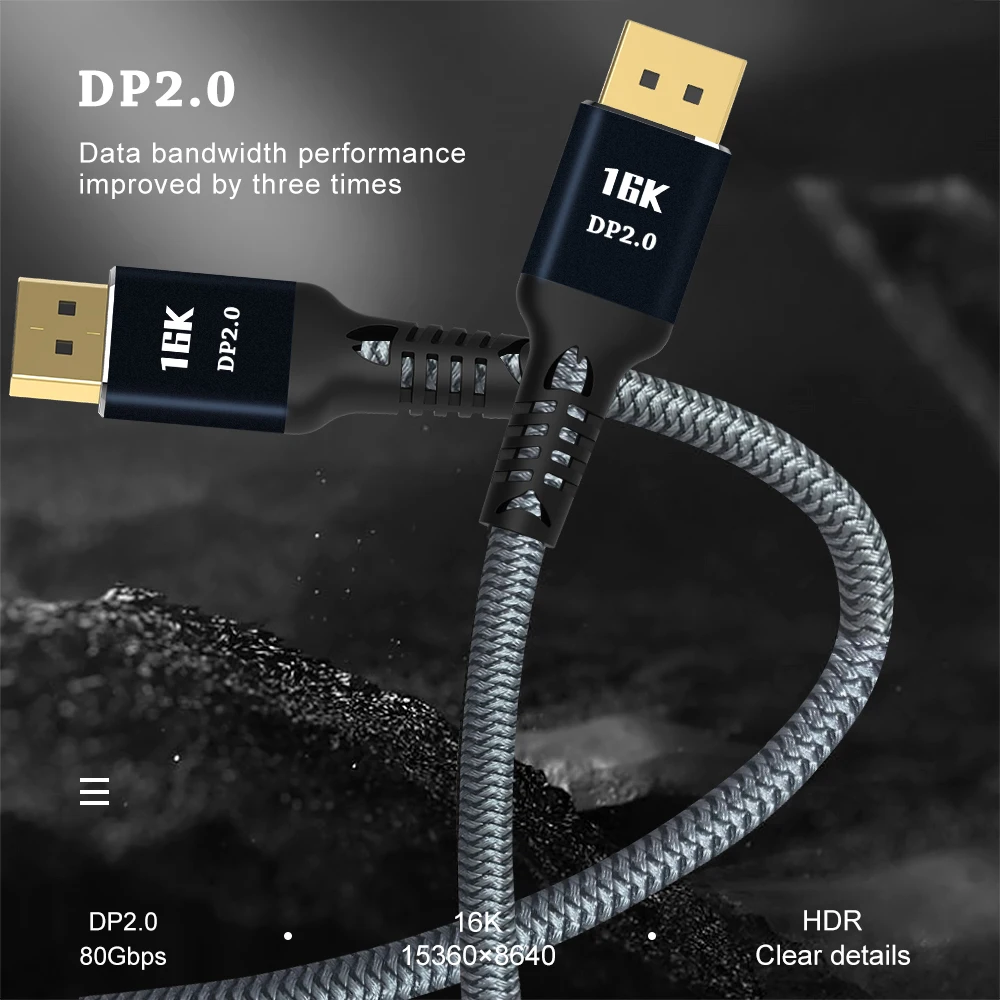 

Ultra Speed 80Gbps DisplayPort 2.0 Cable DP to DP Super cable HDR 16K@60Hz 4K@165Hz new world 1M 2M 3M for Game Monitor QLED TV