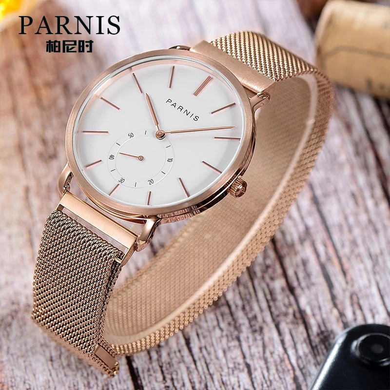 

40MM Fashion Parnis Quartz Men's Watch Rose Gold Case Waterproof 20mm Leather Band Men Watches Top Luxury Brand 2022 New