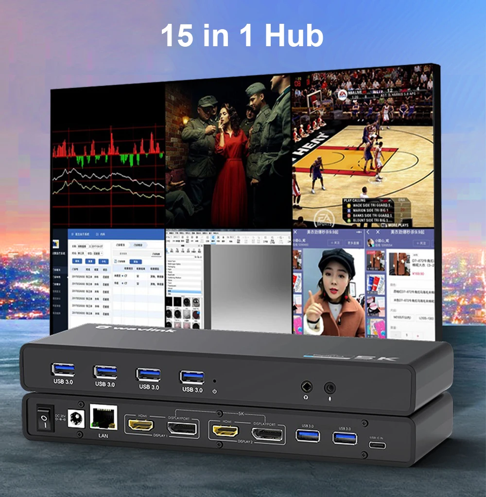 Imagem -02 - Wavlink-estação de Ancoragem Universal Usb 3.0 Usb-c Dock Ultra Dual 4k dp Gen1 tipo c Gigabit Ethernet Estender e Espelhar o Modo de Vídeo