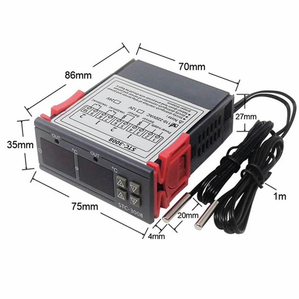 STC-3008 KT99 Dual Digital Temperature Controller Two Relay Output 12V 24V 220V Thermoregulator Thermostat With Heater Cooler