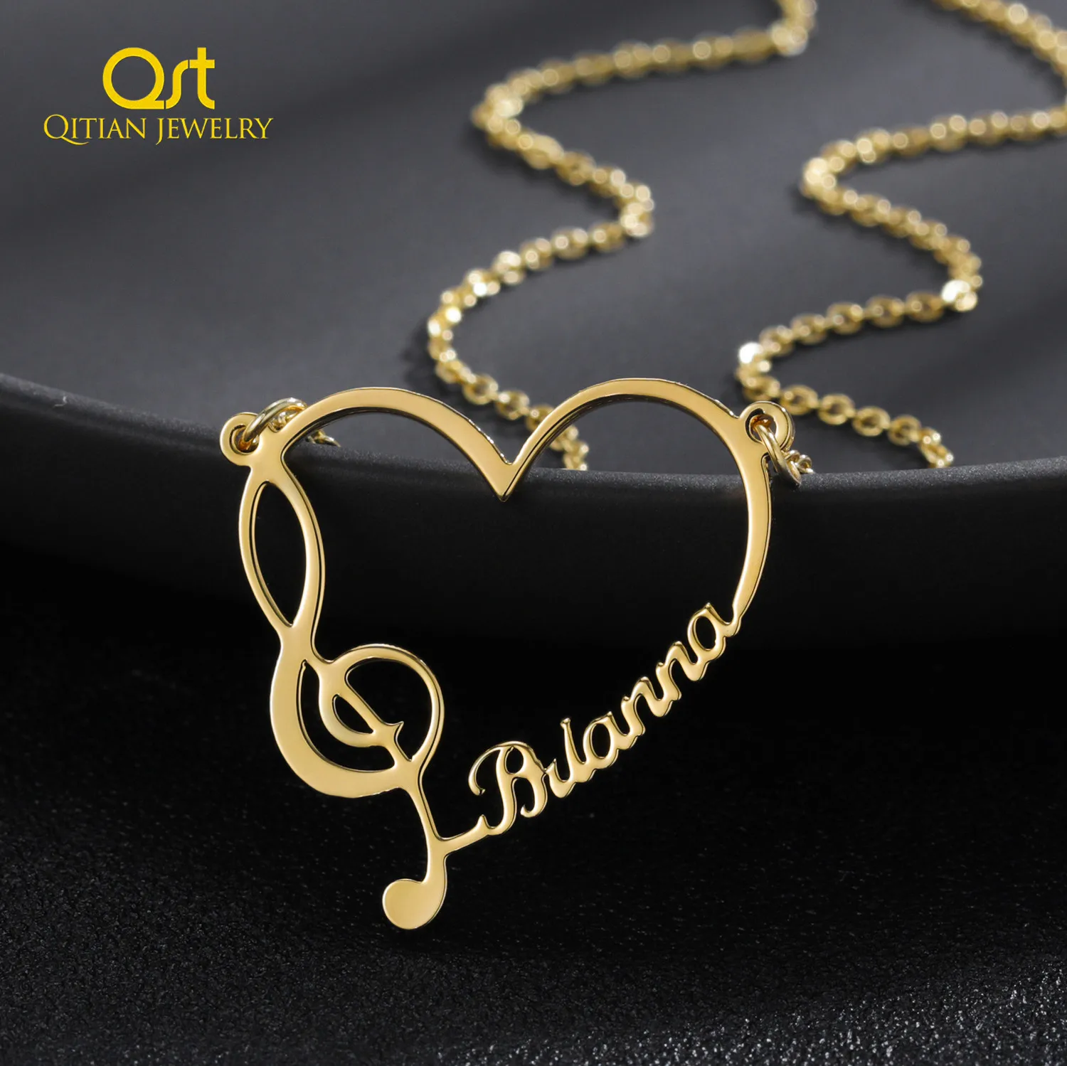 Elegant Heart Pendant with Name Personalized Women Necklace Musician Note Birthday Gift Music Academy Graduation Jewelry Gifts